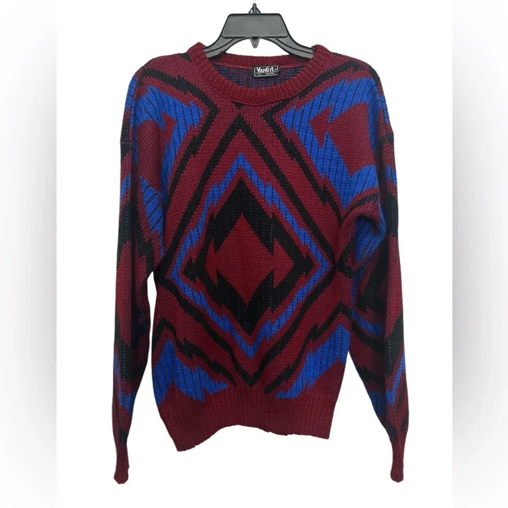 VanCort Vintage Sweater Colorful Geometric Pattern Cosby Style Size Large